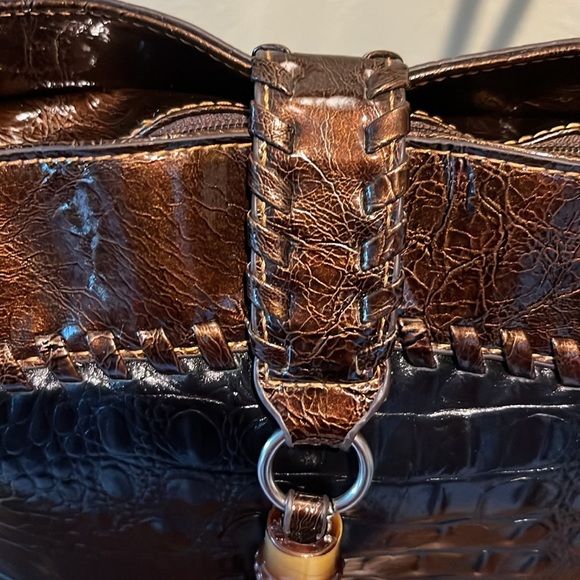 MC Marc Chantal  croc embossed /hi gloss patent leather shoulder bag Bk/Brn NWOT - Picture 9 of 17